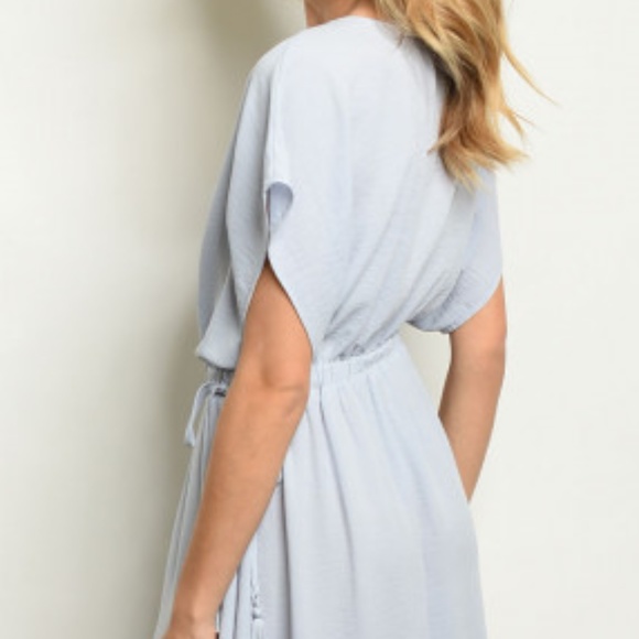SKY BLUE V PLUNGE MAXI DRESS - Picture 3 of 5